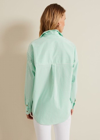 Phase Eight Green Striped Shirts Green/White USA | 1508947-PJ